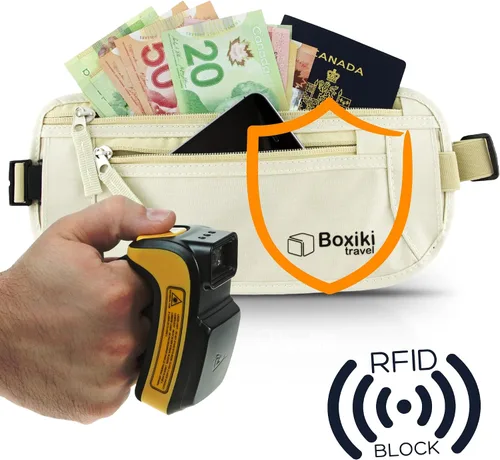 Miniatura 8 de Boxiki Travel - Cinturón de dinero para viajes para hombres y mujeres oculto, cinturón de dinero con bloqueo RFID y bolsa de cintura segura