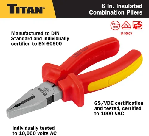 Miniatura 2 de Titan 73326 Alicates combinados aislados VDE de 6 pulgadas