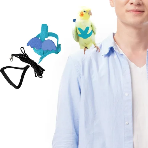 Miniatura 7 de Correas y arneses ajustables para pájaros, arnés de nailon para pájaros con bonito ala para loros, accesorios para pájaros para mascotas, correa