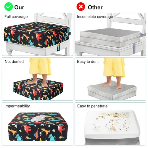 Miniatura 6 de Asiento elevador para niños pequeños para silla de cocina, mesa de comedor, lavable, grueso, resistente, silla elevadora portátil para niños Negro