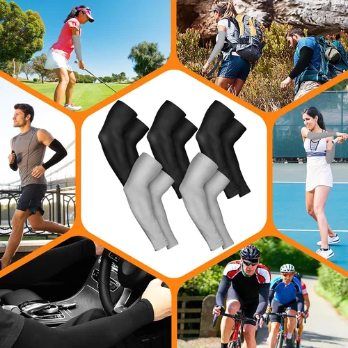 Miniatura 6 de AURUZA 5 pares de mangas de brazo para hombres y mujeres, protección solar UV, compresión tatuaje, cubierta para baloncesto, voleibol