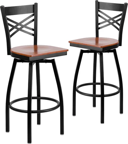 Miniatura 11 de Flash Furniture HERCULES Series Black ''X'' Taburete giratorio de metal – asiento de vinilo negro