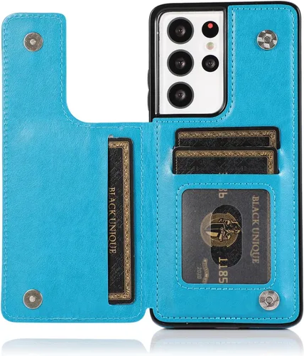 Miniatura 5 de Funda de teléfono para Samsung Galaxy S21 Ultra Glaxay S21ultra 5G con protector de pantalla de vidrio templado, tarjetero y cartera con soporte