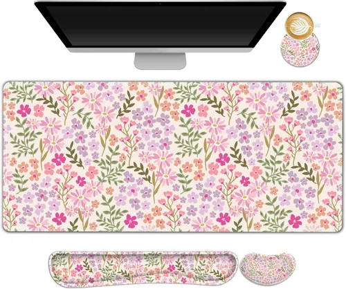 Miniatura 27 de Juego de alfombrilla de mouse grande para juegos, 4 en 1, alfombrilla de escritorio extendida para teclado con reposamuñecas, juego de alfombrilla