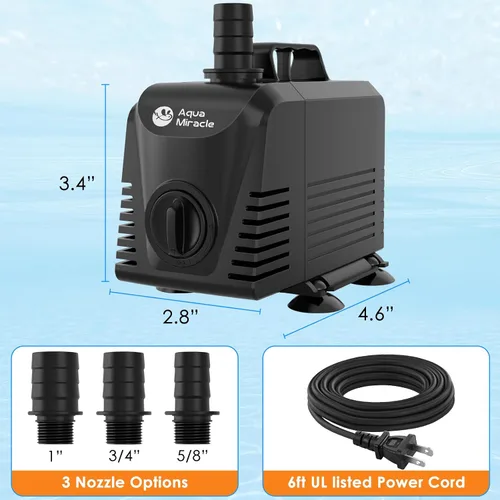 Miniatura 6 de AquaMiracle Bomba de agua sumergible para acuario con control de flujo, bomba de estanque para estanque, fuente, cascada, estatua, función de agua