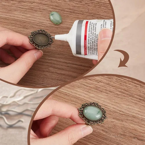 Miniatura 4 de SUNNYCLUE 16 piezas DIY 8 juegos de anillos bisel en blanco piedra natural cabujones estilo antiguo anillo de dedo ajustable componentes en blanco