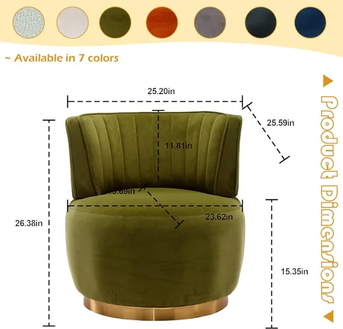 Miniatura 2 de Silla giratoria de terciopelo, sillón giratorio tapizado de 360 grados, moderno y cómodo sillón redondo para sala de estar pequeña, dormitorio