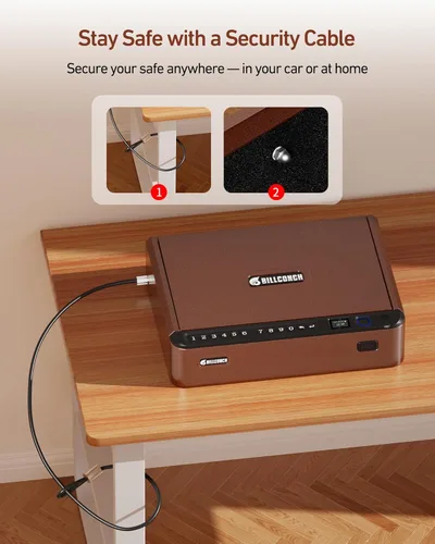 Miniatura 5 de BILLCONCH Caja fuerte inteligente para armas con cable de seguridad, biométrica para pistola de 4 vías, acceso rápido con huella dactilar, teclado