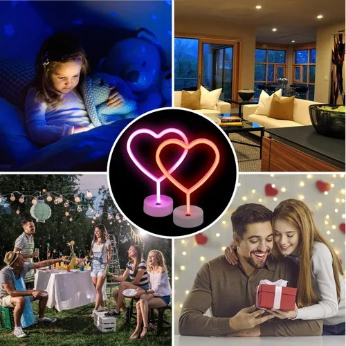 Miniatura 7 de BRIGHTDECK Decoraciones del Día de San Valentín, 2 paquetes de letreros de neón en forma de corazón, luces LED rosas, baterías incluidas