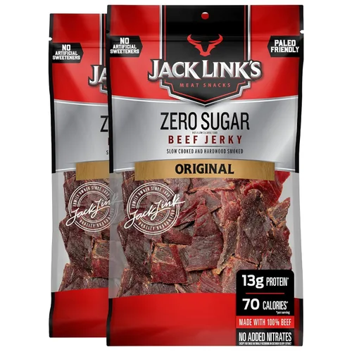 Jack Link's Carne de res, sin azúcar, aperitivo apto para paleo, sin edulcorantes artificiales, 0.46 oz de proteína y 70 calorías por porción, sin