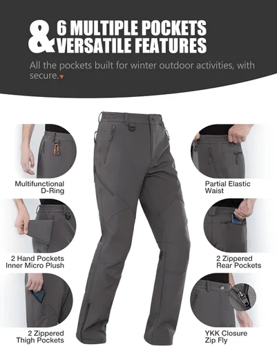 Miniatura 4 de Stlight Mens Snow Ski Waterproof Softshell Pants Winter Hiking Snowboard Fleece Lined Bottom Leg Zipper with 6 Zip Pockets