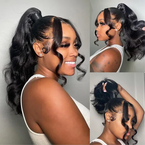Miniatura 3 de Pelucas de encaje frontal de onda corporal 360 de cabello humano para mujeres, sin pegamento, previamente despuntadas con pelillos, 180 % de Peluca