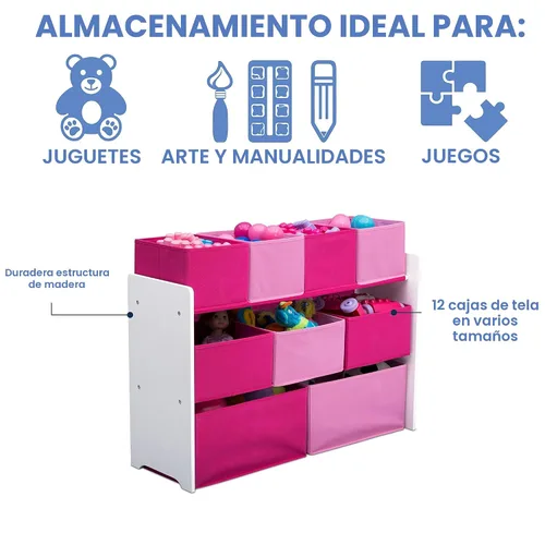 Miniatura 4 de Delta Children Organizador de juguetes de lujo multi-compartimento con cubos de almacenamiento, cubos blancos/rosas Contenedores blanco/rosa