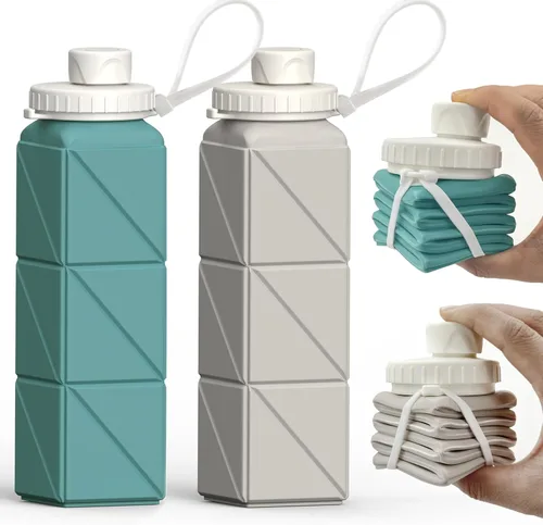 Miniatura 14 de BEAUTAIL Botellas de agua plegables de 20.6 onzas, botella de agua portátil plegable de silicona, ligera, reutilizable, a prueba de fugas