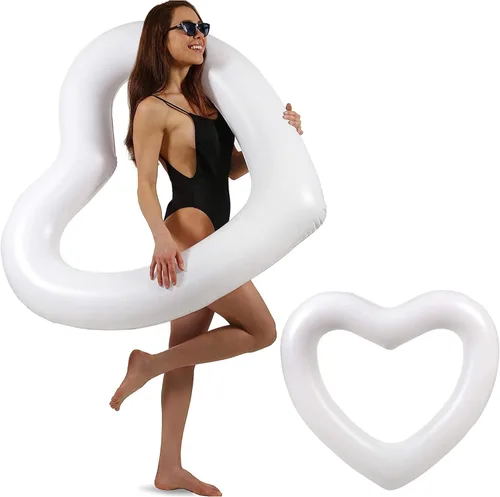 Miniatura 16 de LOTELI - Flotadores de piscina con forma de corazón originales para adultos, más gruesos y fuertes, flotadores inflables grandes para fiestas, Blanco