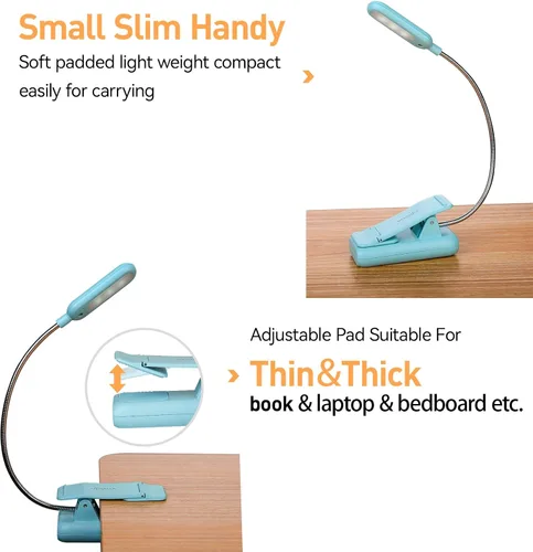 Miniatura 5 de VAVOFO Luz de Lectura Recargable, Bloqueo de Luz Azul, Luz de Lectura Ámbar 1600K con Clip, Cuidado de los Ojos 7 LEDs Luz de Libro para Niños