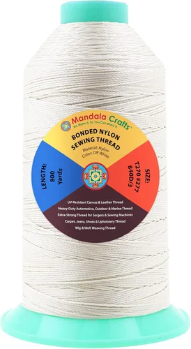 Miniatura 216 de Mandala Crafts - Hilo de nailon para coser cuero, tapicería, mezclilla y para trenzar el pelo; resistente, 1500 yardas, tamaño 69 T70 Marrón