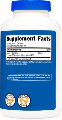 Miniatura 5 de Nutricost Acetil L-carnitina 500 mg, 180 cápsulas - Sin OMG y sin gluten