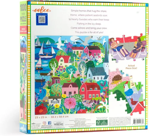 Miniatura 2 de eeBoo Rompecabezas de 1000 piezas, rompecabezas de pueblo pesquero sueco para adultos, cuadrado de 23 x 23 pulgadas, fabricado con tablero reciclado