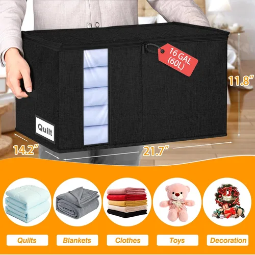 Miniatura 2 de 60L - Bolsa de almacenamiento para edredón, contenedor de almacenamiento para mantas con construcción resistente, con asas duraderas, caja