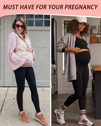 Miniatura 2 de Paquete de 2 leggings de maternidad sobre el vientre, pantalones de yoga para embarazo, suaves, no se transparentan, leggings de entrenamiento