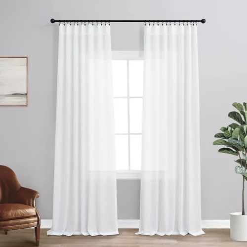 Miniatura 40 de KOUFALL Juego de 2 cortinas de puerta francesa, cortinas de lino para puerta/ventana, cortina transparente boho para cristal lateral delantero