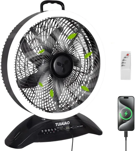 Ventilador de campamento con batería de 45000 mAh con pantalla y LED, ventilador grande recargable de 12 pulgadas, flujo de aire de alta velocidad
