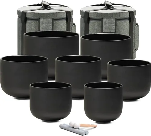 Miniatura 10 de 440HZ Juego de 7 PCS Cuencos Cantores de Cristal de Cuarzo Esmerilado de Color de 6"-12" Curación de Sonido con Mazo de Cuenco de Sonido Palillo