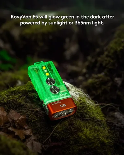Miniatura 3 de Linterna con llavero RovyVon Angel Eyes E5 GITD, linterna EDC con 700 lúmenes de luz principal y luces auxiliares prácticas, alimentada por batería
