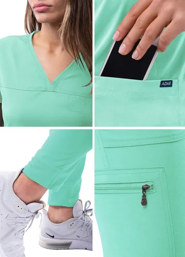 Miniatura 5 de Adar Pro - Conjunto de ropa quirúrgica con mejora de movimiento para mujer, blusa médica con cuello en V y pantalón médico deportivo y para yoga