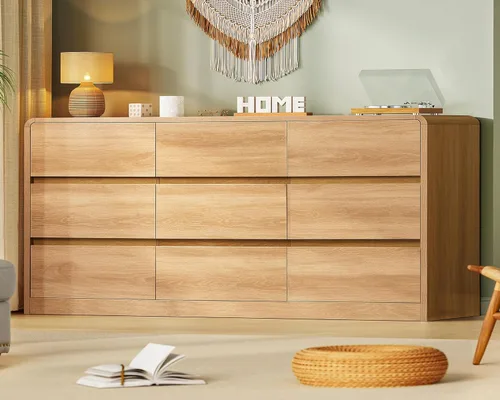 Miniatura 15 de TEENFON 55" Dresser for Bedroom with 6 Drawers, Dressers & Chests of Drawers with Curved Profile Design, 6 Drawer Dresser, Bedroom Dressers, Wood