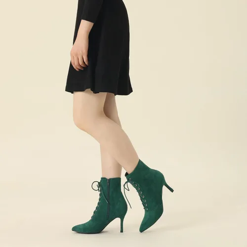 Miniatura 2 de Allegra K Botines de tacón de aguja con cordones y cremallera lateral para mujer