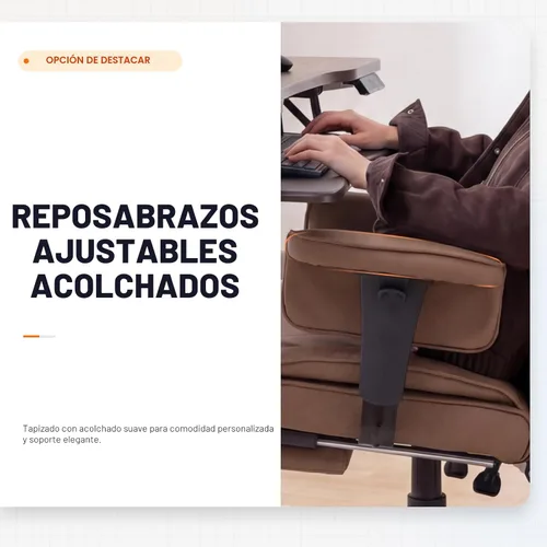 Miniatura 6 de Dowinx Silla de Oficina Grande y Alta con Cojín de Resorte de Bolsillo, Sillas de Gaming de Computadora de Respaldo Alto con Reposabrazos Marrón