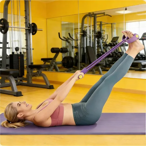 Miniatura 6 de Equipo de fitness para abdominales de 6 hebras, banda de resistencia multifuncional para estiramiento de cuerpo completo y yoga Púrpura