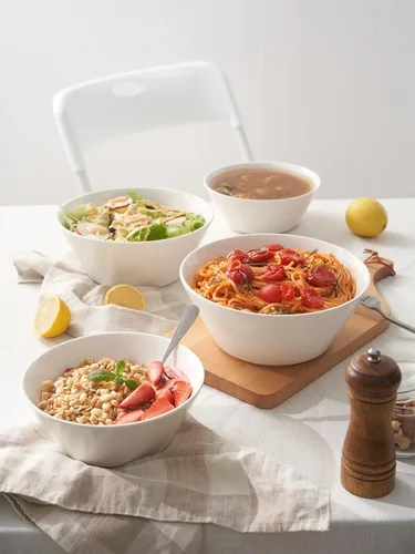 Miniatura 3 de DOWAN Juego de 4 cuencos de sopa grandes de 32 onzas, cuencos de cerámica blanca para cocina, cuencos profundos para cereales, ensalada, pasta