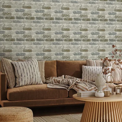 Miniatura 20 de Commomy 10 piezas de paneles de pared de ladrillo sintético 3D de 11.8"X11.8", azulejos de ladrillo de PVC de tamaño pequeño para despegar y pegar
