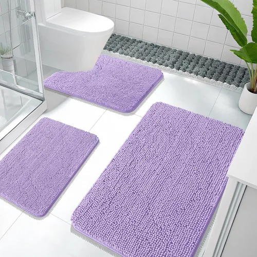 Miniatura 47 de OLANLY Juego de Alfombras de Baño de 3 Piezas, Tapetes de Baño de Chenilla Suave y Absorbente y Alfombra de Contorno en Forma de U para Inodoro