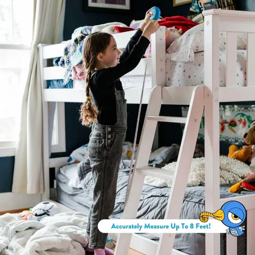 Miniatura 6 de Handy Famm Cinta métrica de pájaro azul de 8 pies para niños, herramienta educativa STEM con nivel, transportador, diseño retráctil, juguete