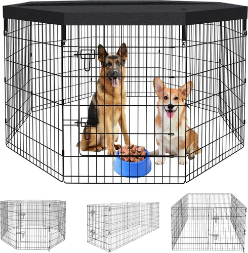 Miniatura 14 de Artmalle Corralito para cachorros, 8 paneles de 24 pulgadas, para interiores y exteriores, de metal, portátil, plegable, para mascotas, animales