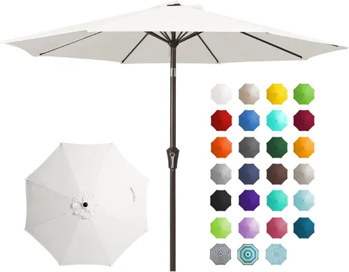 Miniatura 29 de JEAREY Sombrilla de mesa de patio al aire libre de 9 pies con botón de inclinación y manivela, sombrilla de mercado, 8 varillas resistentes, Verde