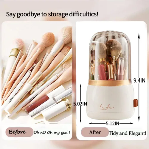 Miniatura 2 de Organizador de brochas de maquillaje rosa con tapa giratoria de 360 grados [2023] Organizador de brochas de cosméticos transparente para tocador