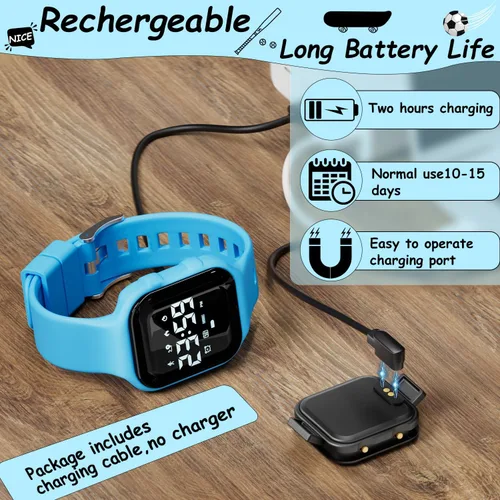 Miniatura 5 de GOLDEN HOUR Relojes deportivos digitales para niños con rastreador de fitness, reloj despertador, cronómetro, sin aplicación, regalos de cumpleaños