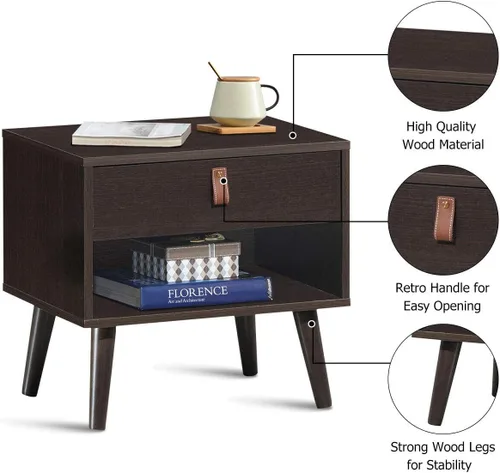Miniatura 4 de Mesa auxiliar multifunción estilo mediados de siglo, mesa auxiliar para sofá, mesita de noche con estante de cajón, resistente y duradera