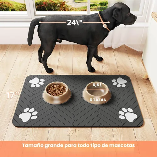 Miniatura 6 de Alfombrilla de alimentación para mascotas, mantel individual absorbente para tazón de comida y agua, con base de goma impermeable, de secado rápido