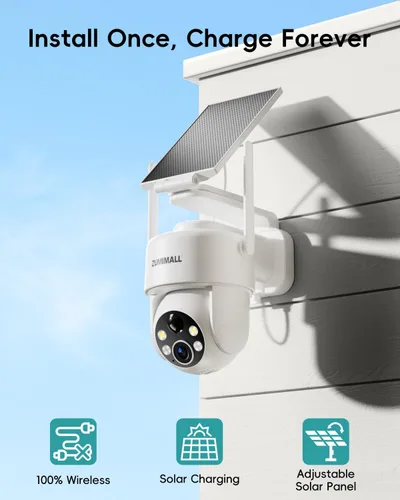 Miniatura 2 de ZUMIMALL Cámaras de seguridad solar 2K inalámbricas para exteriores, cámara PTZ de 360° para seguridad del hogar con visión nocturna a