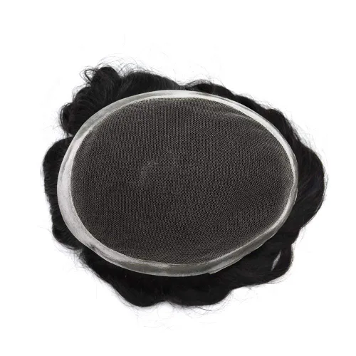 Miniatura 6 de Peluca de cabello virgen Remy de encaje francés para hombre, peluca de cabello humano real, color negro, Australia