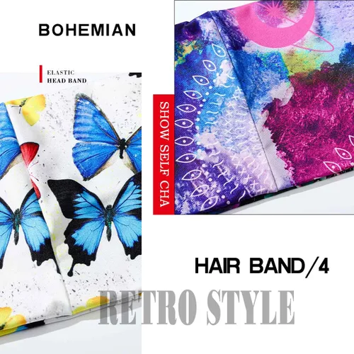 Miniatura 7 de Olbye Diademas anchas bohemias para la cabeza, bandas elásticas con botón de mariposa, bandana, yoga, correr, atlético, turbante, bandas