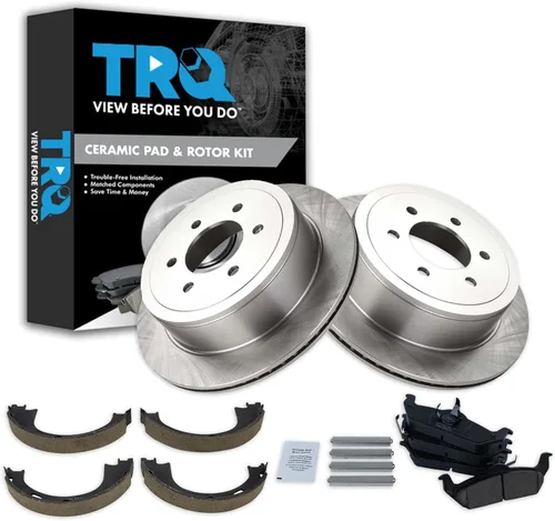 Miniatura 27 de TRQ Kit de pastillas de freno y rotor Posi trasero premium con zapatas de estacionamiento para camión GM SUV