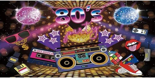 Miniatura 7 de Leyiyi Telón de fondo de fiesta de los años 80 de 5 x 3 pies con temática musical para fotografía, estilo retro, fondo de neón de los 80, hip hop