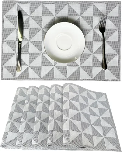 Miniatura 15 de Mantel individual de vinilo tejido duradero, lavable, resistente al calor, antideslizante, para cocina, comedor (juego de 4, azul con blanco)